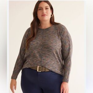 Dolman-Sleeve Mock-Neck Ribbed Knit Top